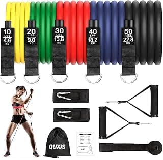 QUXIS Resistance Tube for Men and Women [Upto 45Kg] | Resistance Band Set & Exercise Bands | Resistance Band for Pull Up | (11 Pieces Tube Set) Gym Equipment for Home Workout | Natural Rubber