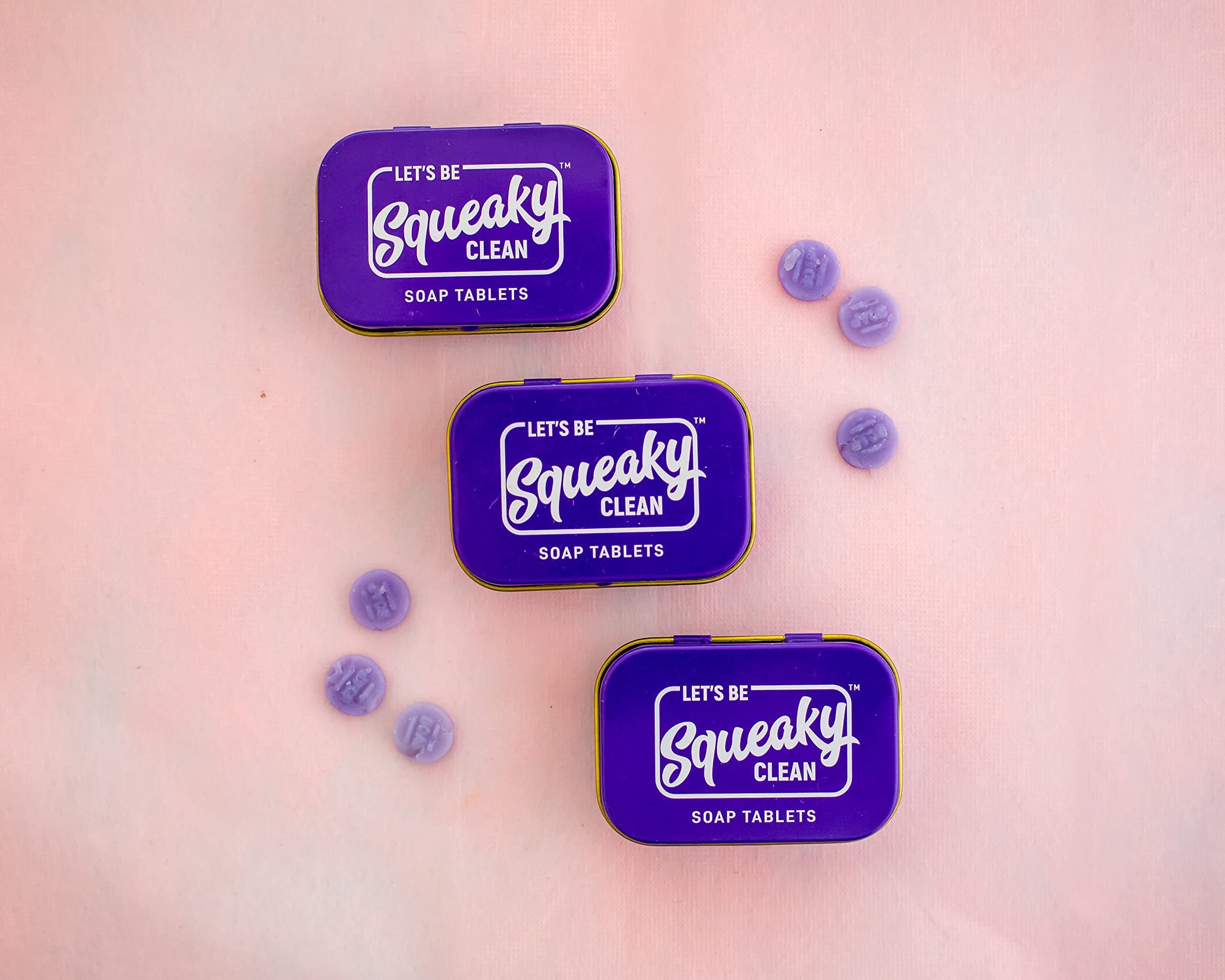 SqueakyClean Hand Made 30 Soap Tablets in Each Tin | Single Wash Hygiene Bar | Hand Washing | Convenient | Travel & Pocket Friendly | Combo of 3 Sweet Lavender Fragrance
