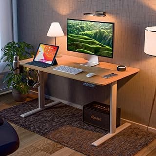 Green Soul Imperium Height Adjustable Table for Office Work | Everyday Ergonomic Desk with One Piece Top | Advance Memory Preset | 3 Year Warranty | Installation Provided (White & Oak),1100 x 600 Top