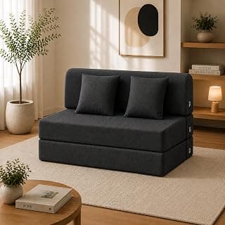 Rhythm Foldable Sofa Cum Bed | 2 Seater Sofabed with 2 Cushions High-Density Foam 3-in-1 Convertible Sofa Cum Bed for Living Room & Bedroom | Jute Fabric Washable with 3 Years Warranty (72x48)