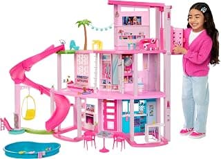 ​Barbie Dreamhouse, Pool Party Doll House with 75+ Pieces and 3-Story Slide, Pet Elevator and Puppy Play Areas​