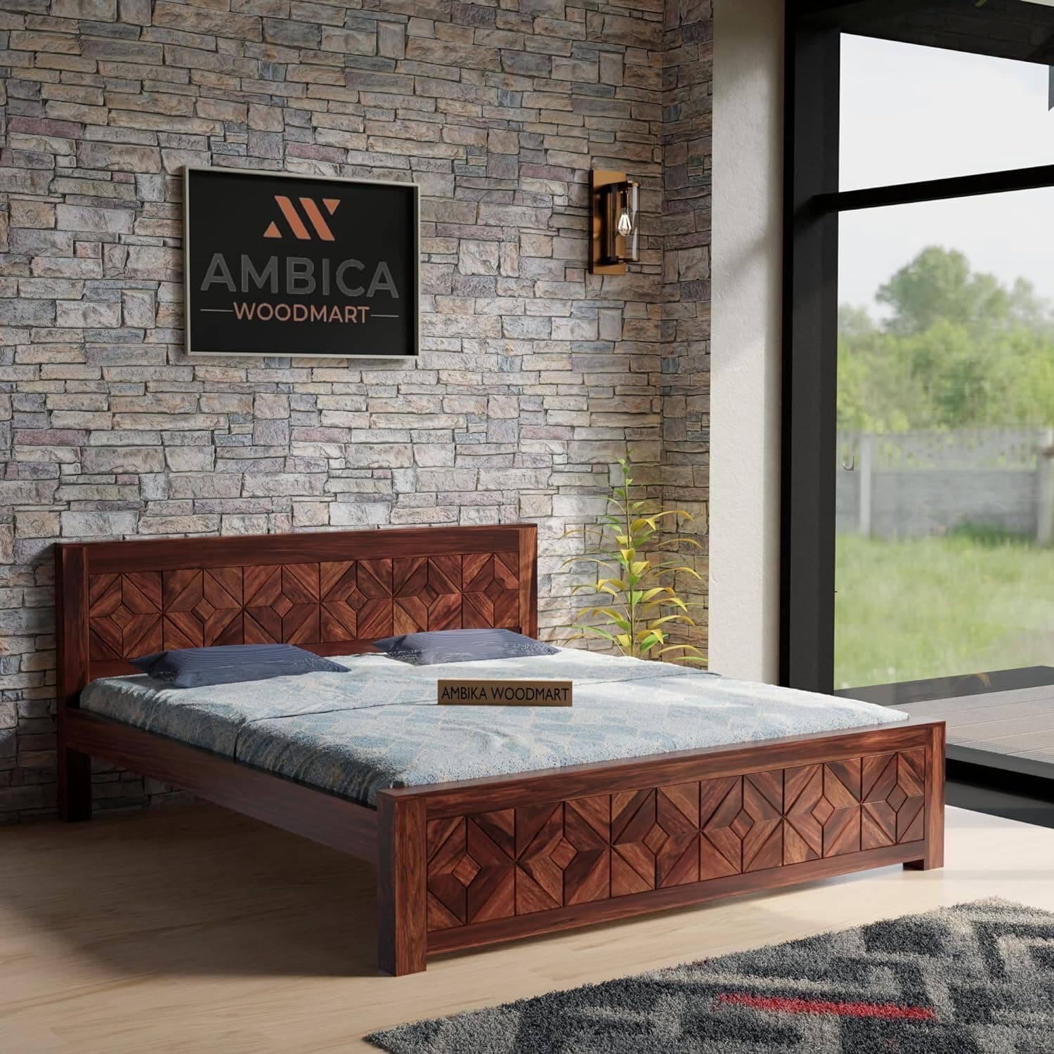 AMBICA WOODMART Sheesham Wood Bed Without Storage Solid Wooden Cot Elegant and Functional Bedroom Living Room Home (Dynamic King)