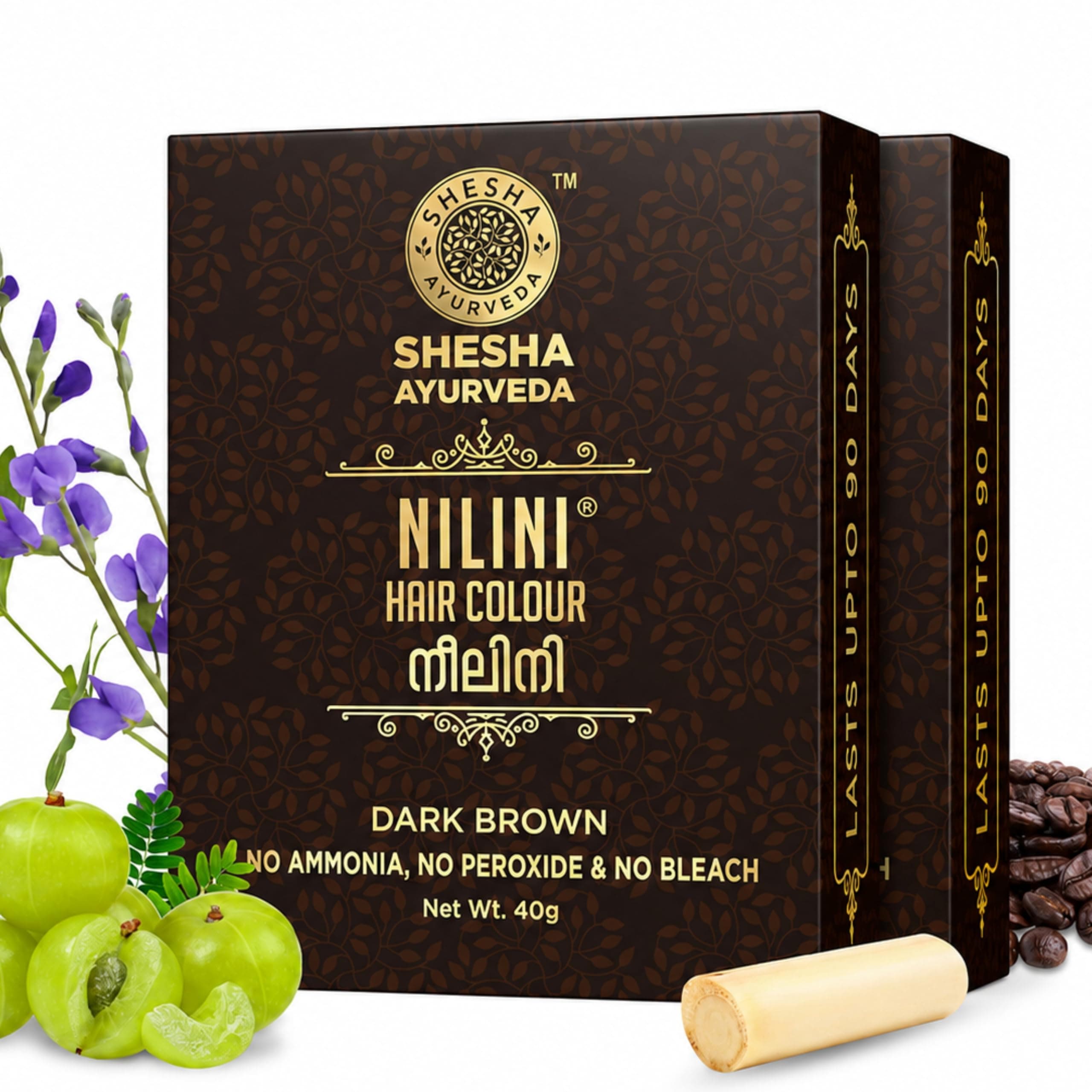 SHESHA AYURVEDA Combo Of Ayurvedic Nilini Hair Colour Dark Brown - No Ammonia, No Bleach,No Peroxides, Natural Colour - 40G Pack Of 2 (Brown).