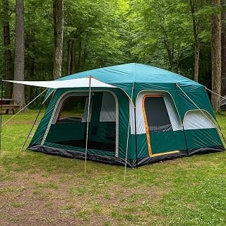 3-5 Person Camping Tent for Adults Waterproof Outdoor Dome Camping Tent House for Camping Travel, Picnic, Hiking,Trekking Portable Big Dome Tent House (S-310 * 210 * 180cm, Green)