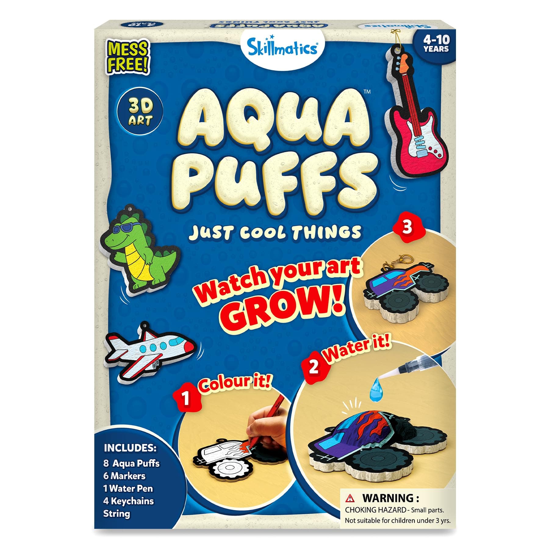 Skillmatics Aqua Puffs - 3D Art Kit, Just Cool Things, Mess-Free Painting Craft for Kids, DIY Colour & Inflate Activity, Travel Toys & Creative Gifts for Boys & Girls Ages 4, 5, 6, 7, 8, 9, 10