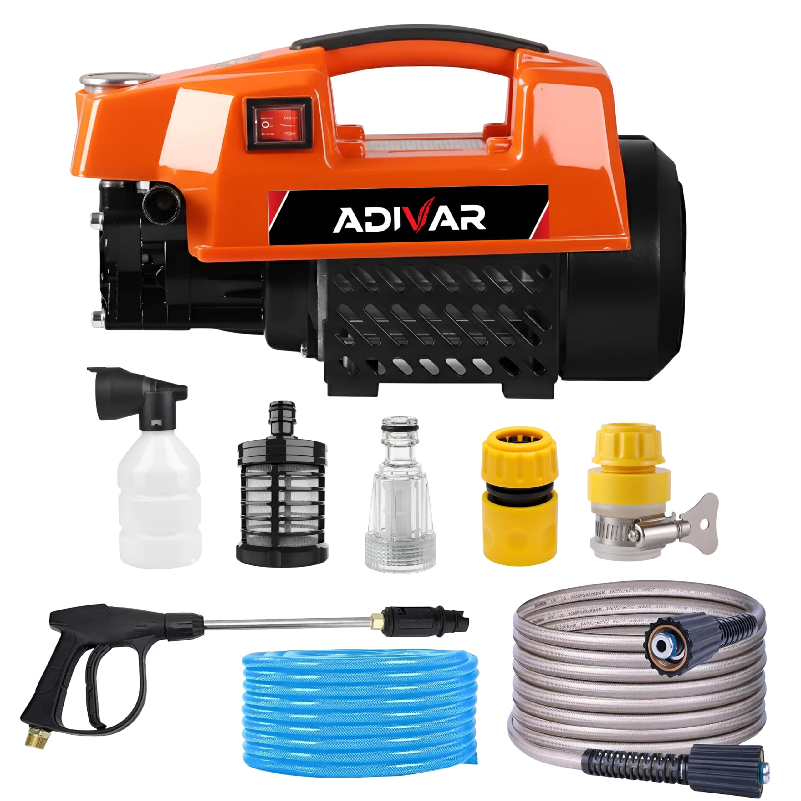 ADIVAR AD-200 High Pressure Washer | 2200W Motor | 200 Bar Max Pressure | 8 L/Min Flow Rate | Portable Electric Washer for Car, Bike, Solar Panel, Walkways & Home Cleaning