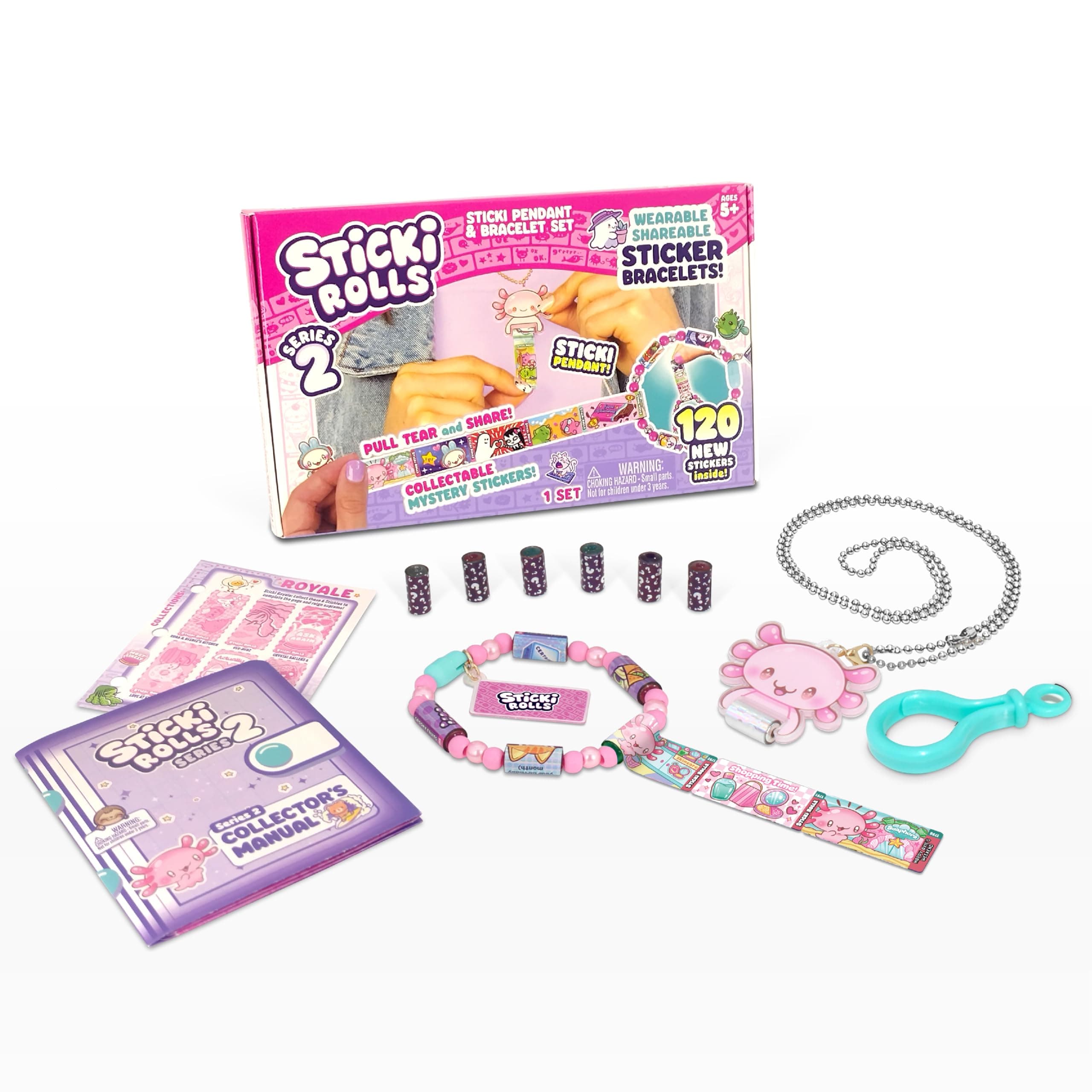 STICKI Rolls Sticki Pendant – The Original Wearable & Shareable Sticker Pendant with 120 Mini Stickers, 6 Mystery Reveal Sticki Rolls, DIY Art & Craft Activity, Collectible Toy for Ages 5, 6, and Up