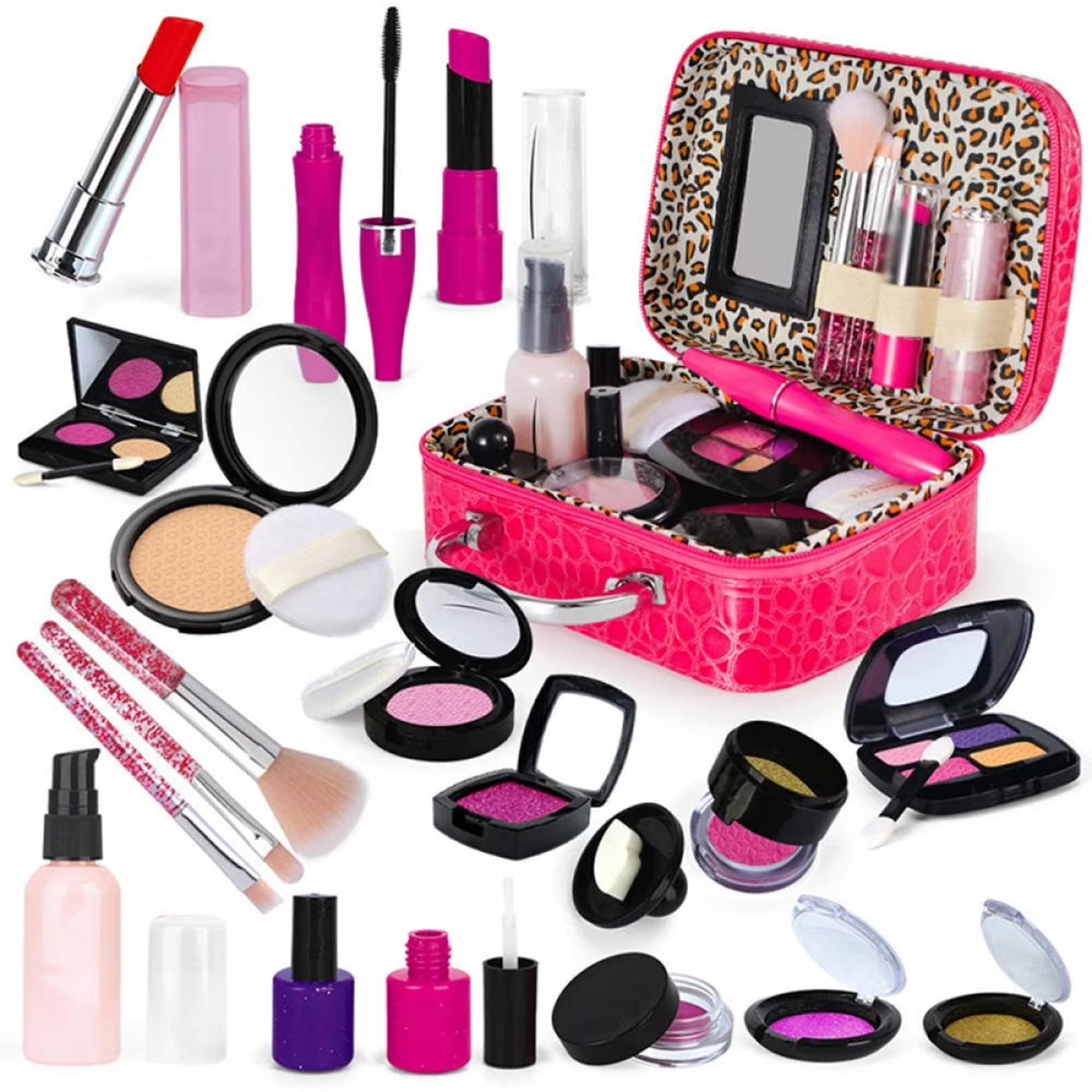 Kidology Makeup Kit Set for Kids - 3-8 Years Girls | 21 Pcs Portable Pretend Play Princess Beauty Set (Not Real Makeup) | Builds Fine Motor Skills | Non-Toxic Mess-Free Suitcase | Gift for Girls