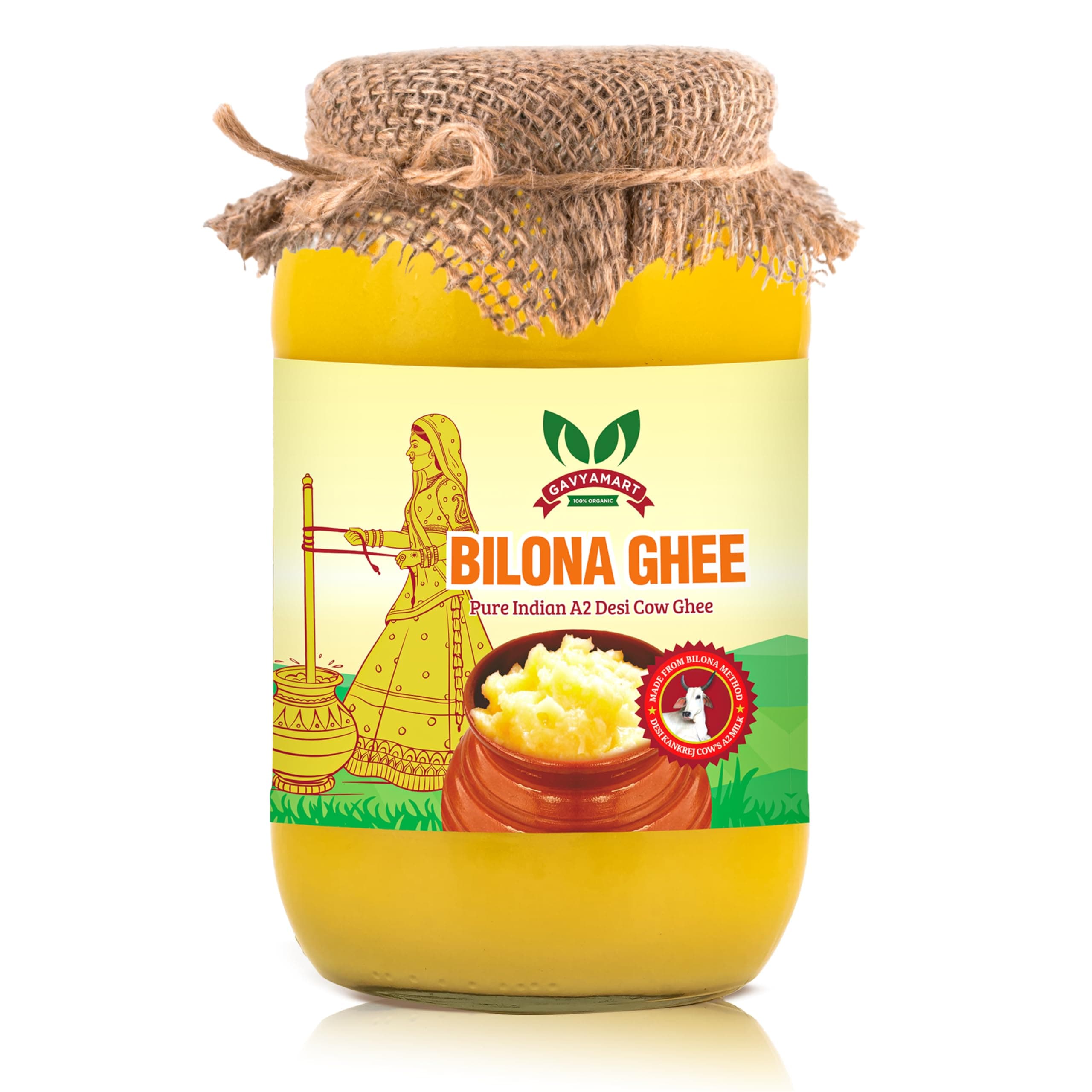 GAVYAMART Bilona Ghee 100% Pure Desi Kankrej Cow Ghee-Made Using Traditional Bilona Method 1 L- Glass Jar Pack (2 * 1 Liter)