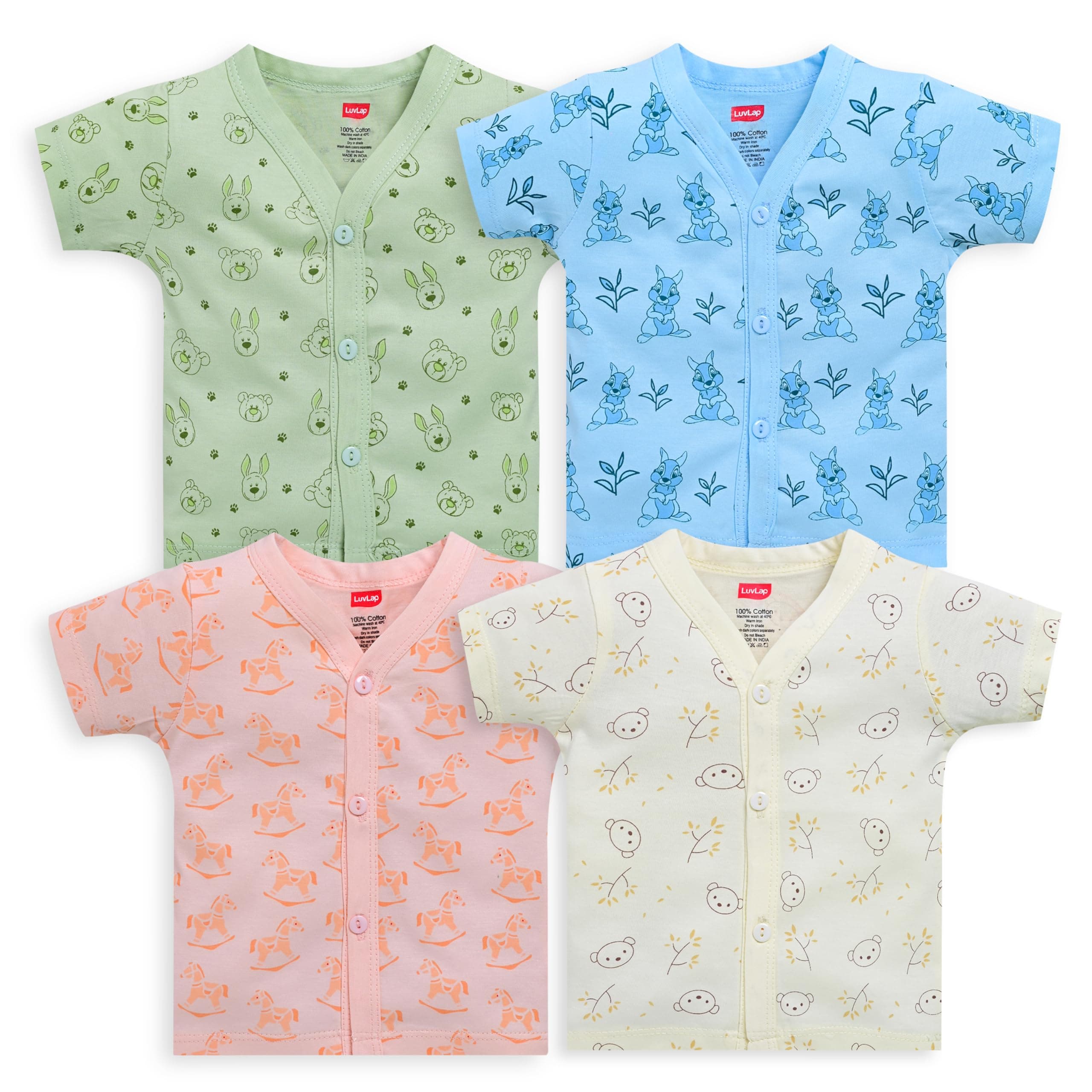LuvLap Baby Girls Regular Fit 100% Cotton Half Sleeves Girls Jhabla Shirt Pack of 4