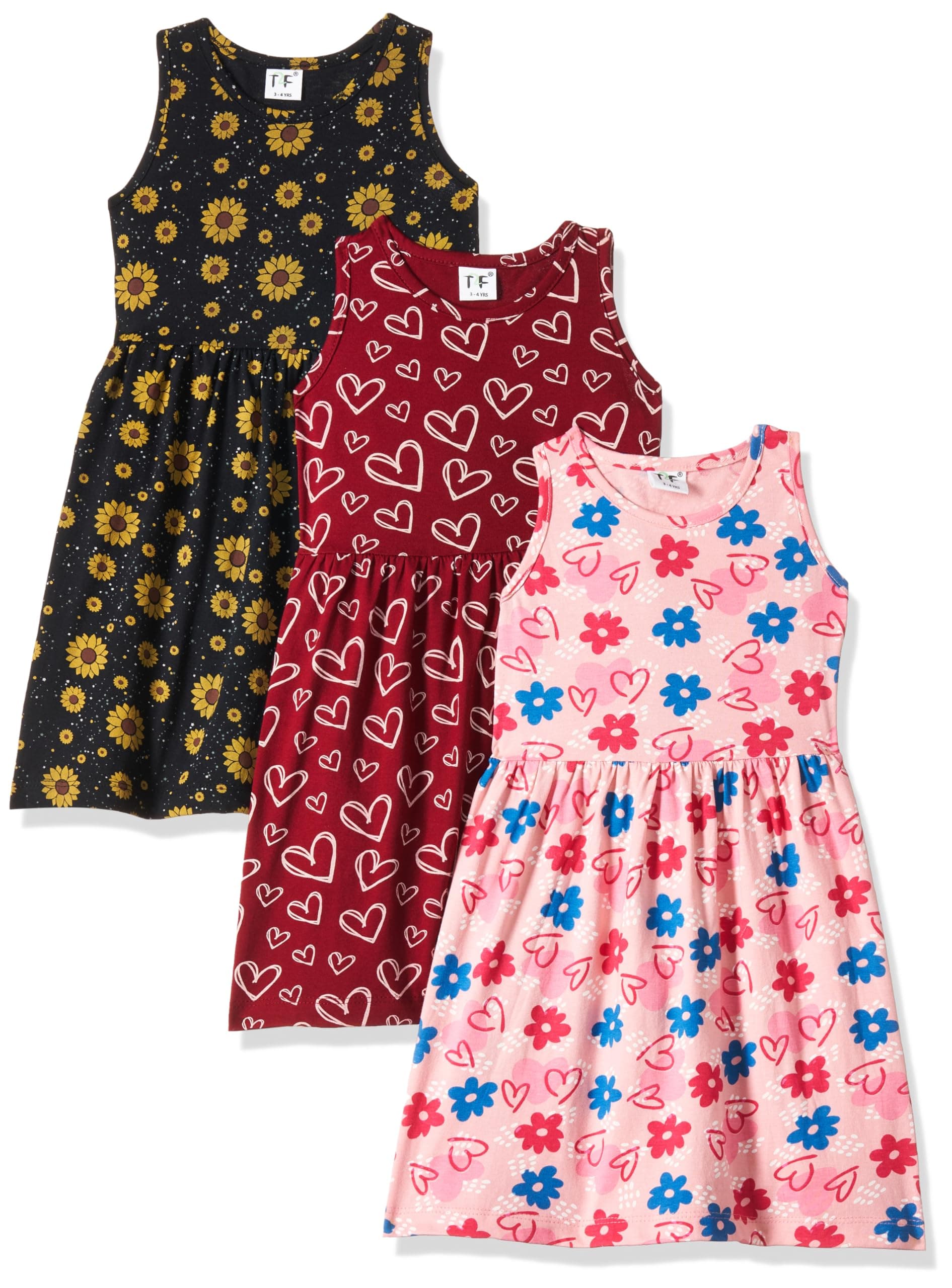 T2F Girls Cotton Knee-Length Casual Dress(Pack of 3)