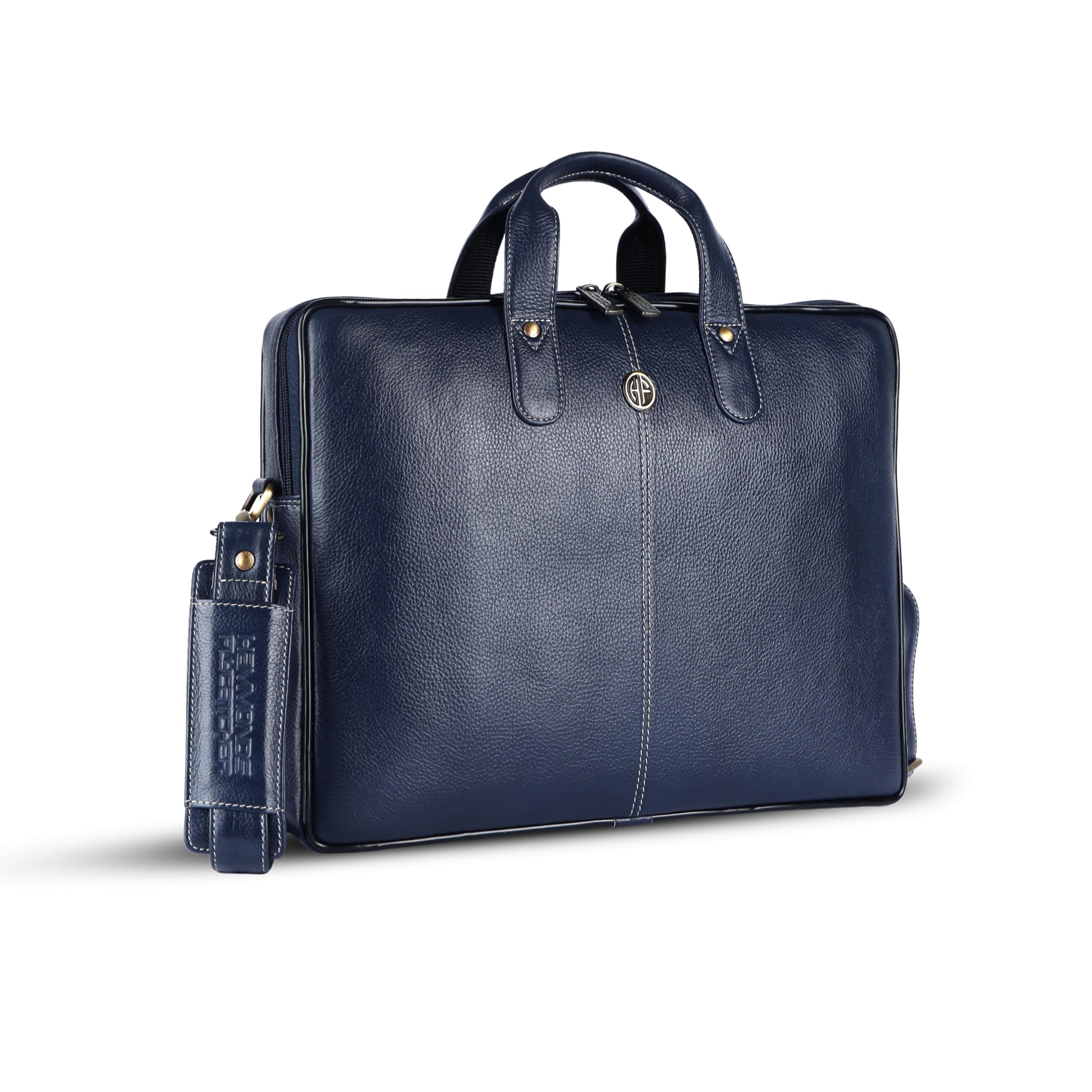 HAMMONDS FLYCATCHER Genuine Leather Office Bag for Men - 15.6 Inch Laptop Bag for Men for Professionals, Business Travelers - Adjustable Straps & Multiple Compartments - 1 Year Warranty - Royal Blue