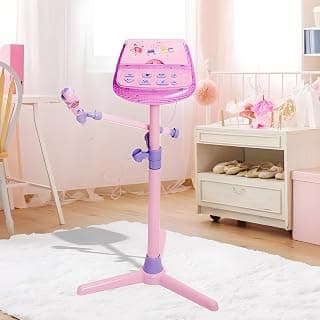 Cable World Stand Karaoke Machine for Kids, Singing Toys Gifts for 3 4 5 6 7 8 Year Old Girls Boys, Rechargeable Kid Microphone Bluetooth Speaker with Mic for Girl Age 4-6 Toddler Birthday Party Toy