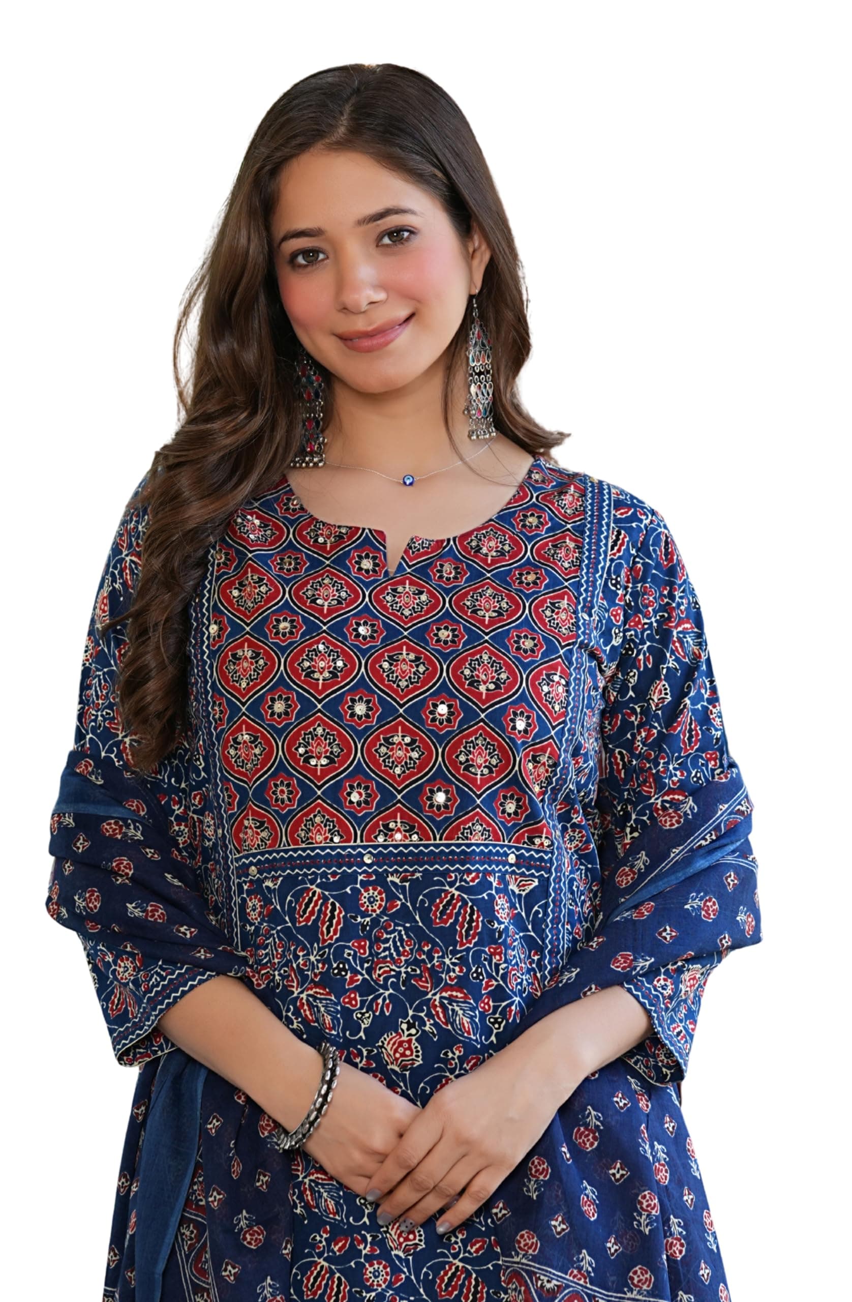 Amayra Women's Pure Cotton Printed Straight Kurta Set with Palazzo Pants & Dupatta|Ethnic wear|Kurti Suit Set for Women