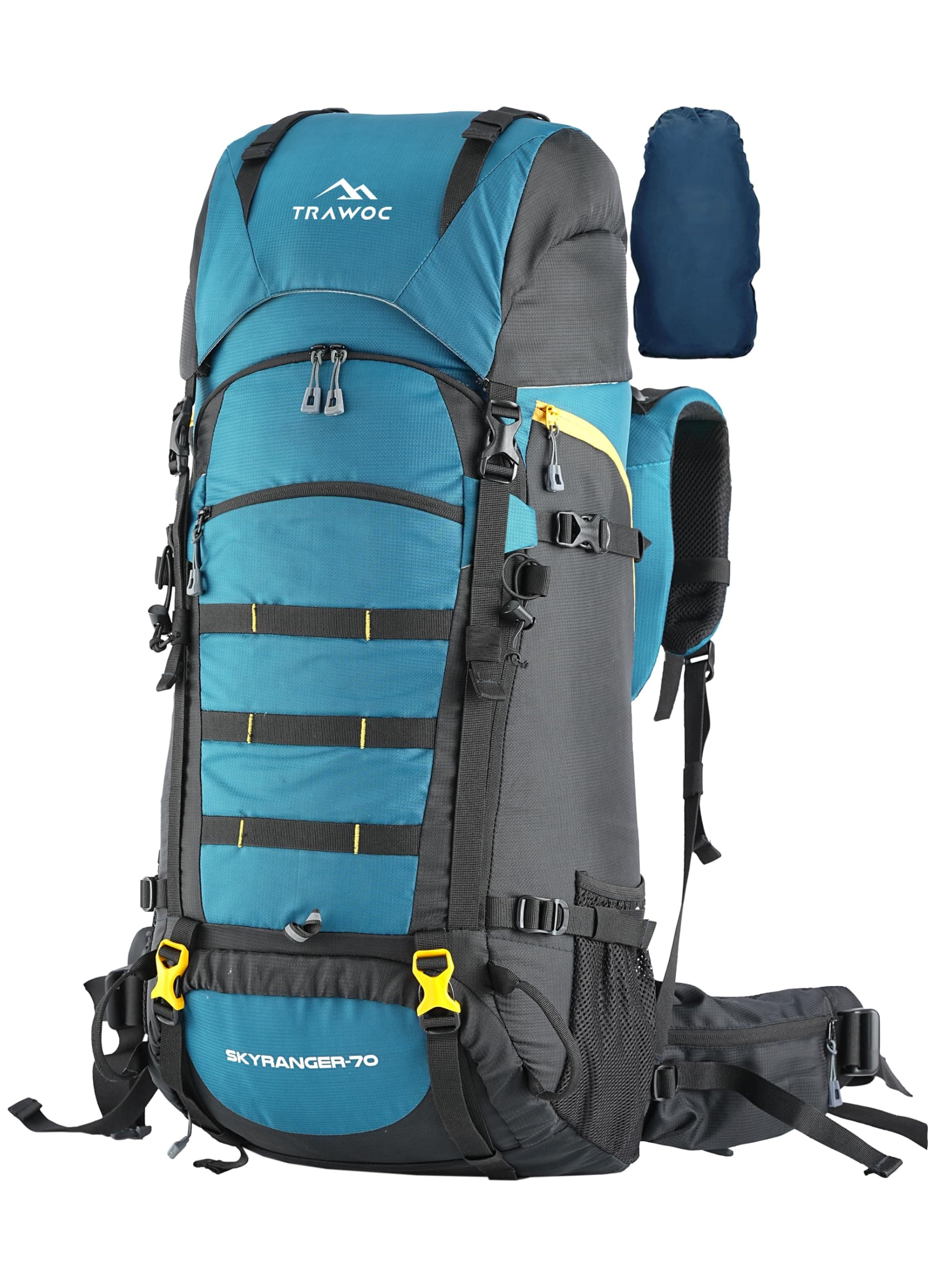 TRAWOC SKYRANGER 70 Liter Internal Frame Camping Backpack Trekking Hiking Rucksack Bag for Men & Women Travel Bag Front & Top Loading/Water Proof Rain Cover/Shoe Compartment, BHK011