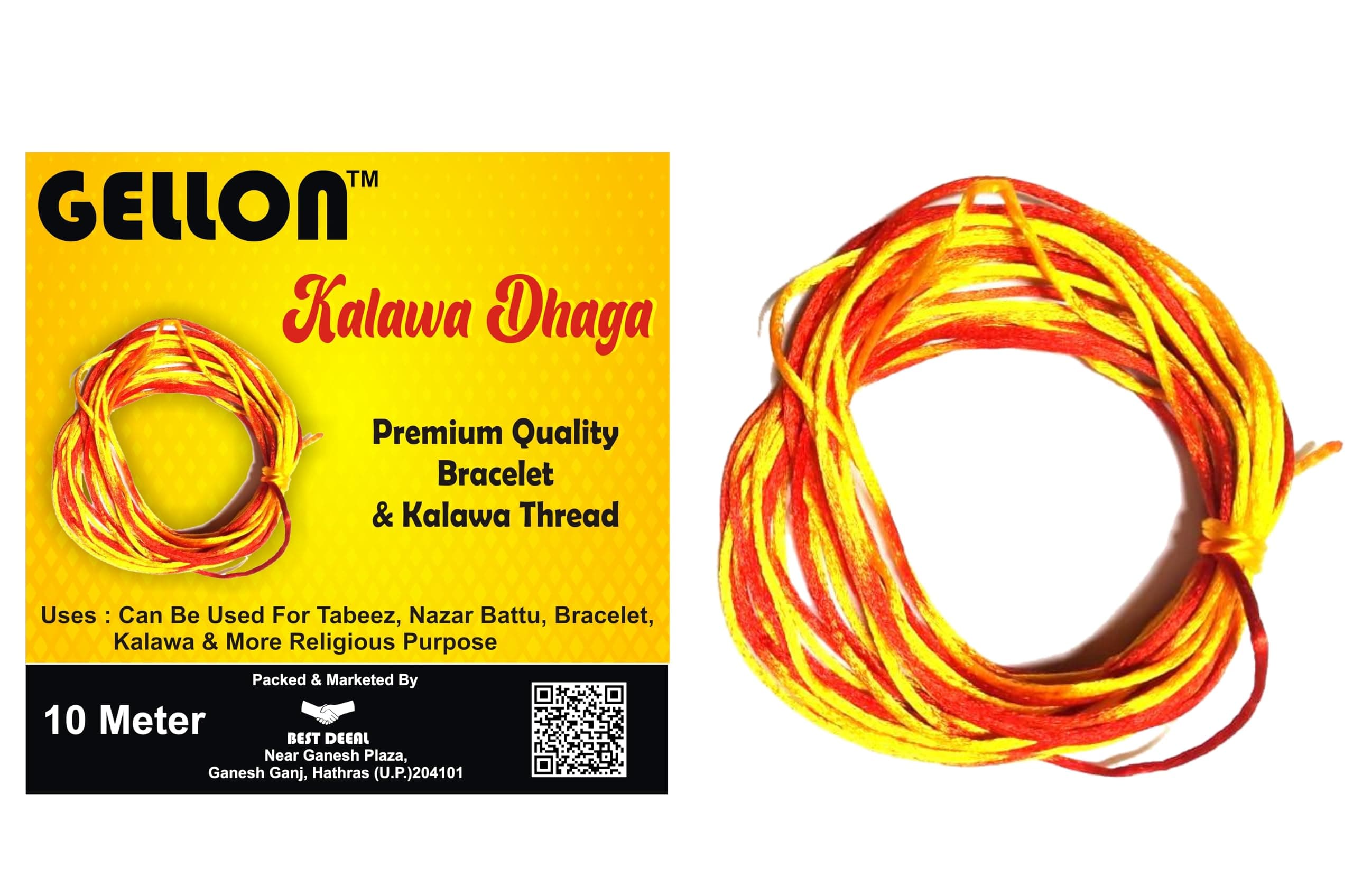 Gellon Kalawa – Moli – Mauli – Kalava – Chaddi Nada – Thread Roll – Sacred Thread Shudh Dhaga Red & Yellow Color – Raksha Sutra for Kids Men & Women – Dora for Nazar Battu Bracelet Pack of 10 Meter