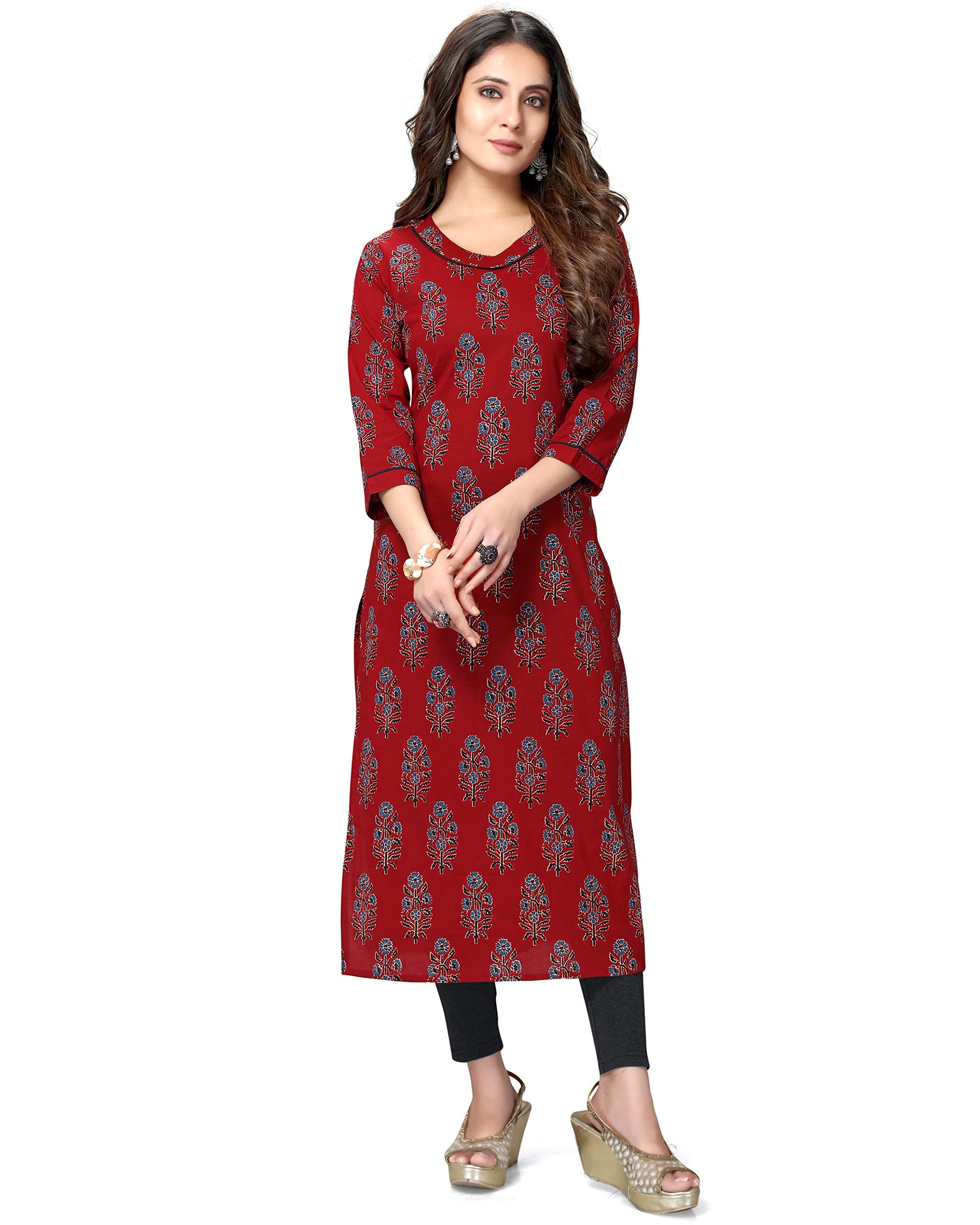 Rajnandini Women's Pure Cotton Straight Fit Straight Cambric Jaipuri Printed Kurti (Jopljpr43)