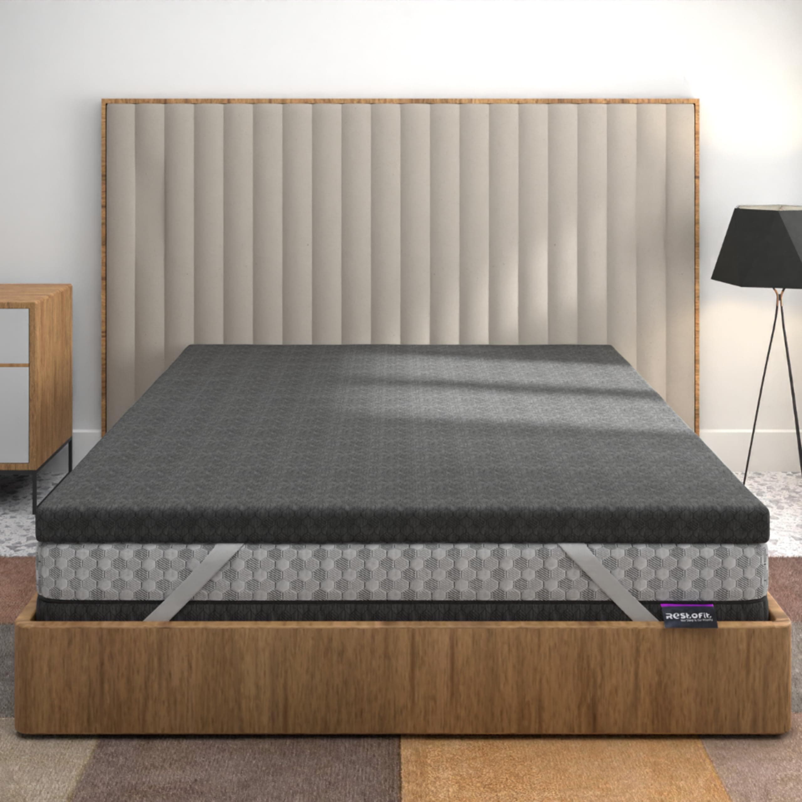 Restofit 2 Inch Medium Firm Mattress Topper | 75x72x2 Inches, King Size Topper | High-Density HR Foam for Back Pain, Bed Topper with Spun Fabric, Soft & Breathable