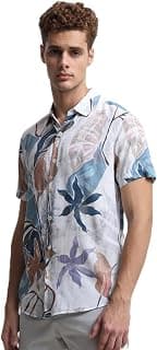 MUFTI Men Casual Shirt | Slim Fit Half Sleeve Spread Collar Tropical Print Design | 100% Viscose Lightweight Fabric for Vacation, Beachwear & Summer Parties