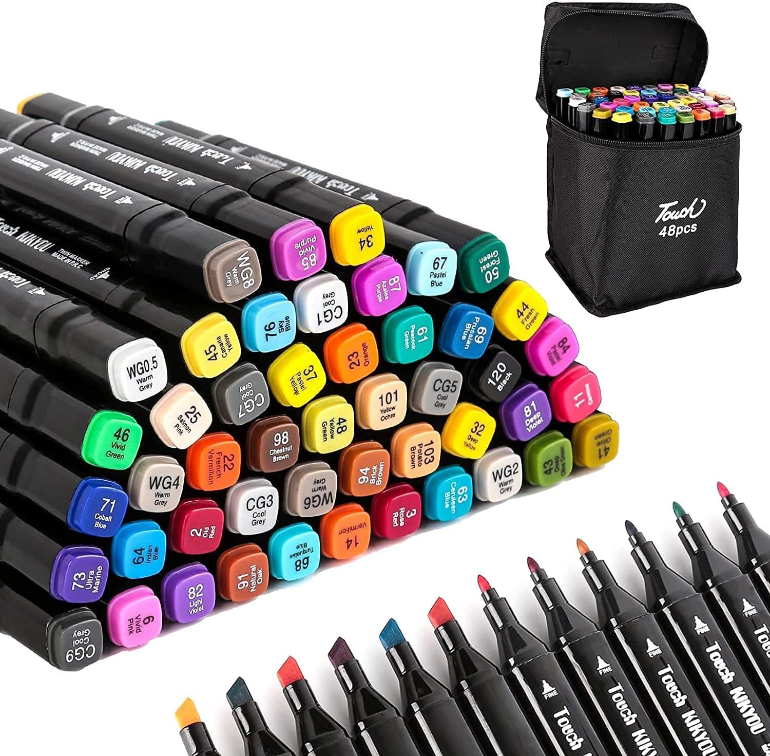 Bennort 48 Colors Alcohol Markers Sketch Pen with Carrying Case for Painting Sketching Calligraphy Drawing,Fine & Chisel Tip Art Markers Set,Permanent Colouring Marker for Kids Adult, Multicolor (48)
