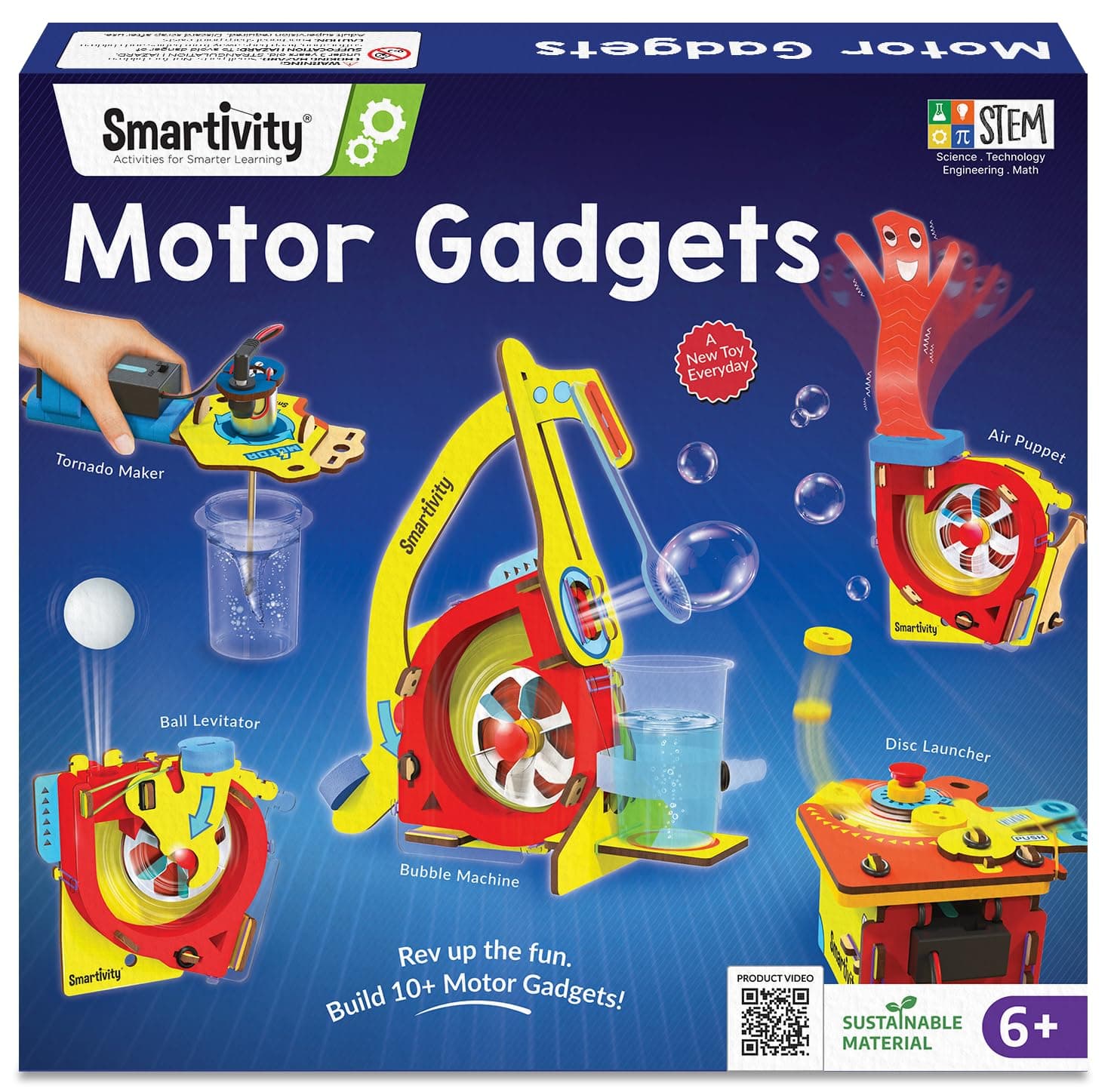 Smartivity 10-in-1 Motor Powered Gadgets Kit for Kids 6-12 Years | Build 10+ Science Projects - Bubble Launcher, Spinning Toy & More | Birthday Gift for 6,7,8,9,10,11,12 Years