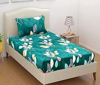 BSB HOME 100% Cotton Abstract Print Mix N Match Single Bed Sheet with 1 Pillow Covers for Single/Coat/Diwan Bed, Dak Blue and Beige