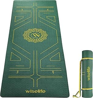 Wiselife True Alignment Yoga Mat + Sleek Yoga Strap For Men And Women (Probalance Tpe Material 6Mm Extra Thick Extra Long Extra Wide) (Emerald)