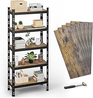 BUILDSKILL 5-Tier Multipurpose Storage Rack | 67x28x12 Inch Bolt-Free Assembly Adjustable Rack | Oil & Water Friendly Dual-Side MDF Plywood Shelves | 175kg Load Per Shelf | Black Powder Coated Metal