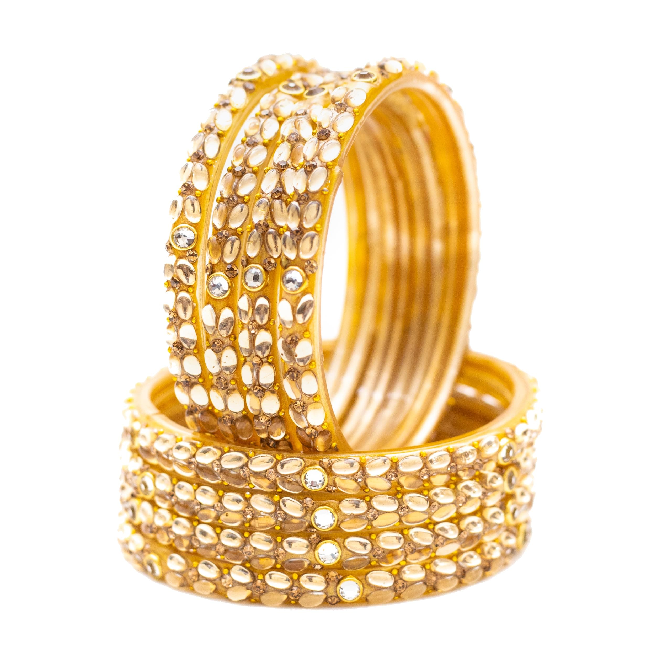 Swara Creations glass bangles for women|golden bangles for women|bangles for women | Zircon Gemstone Traditional, Glossy Finished Kada Set For Women and Girls(SKU252)