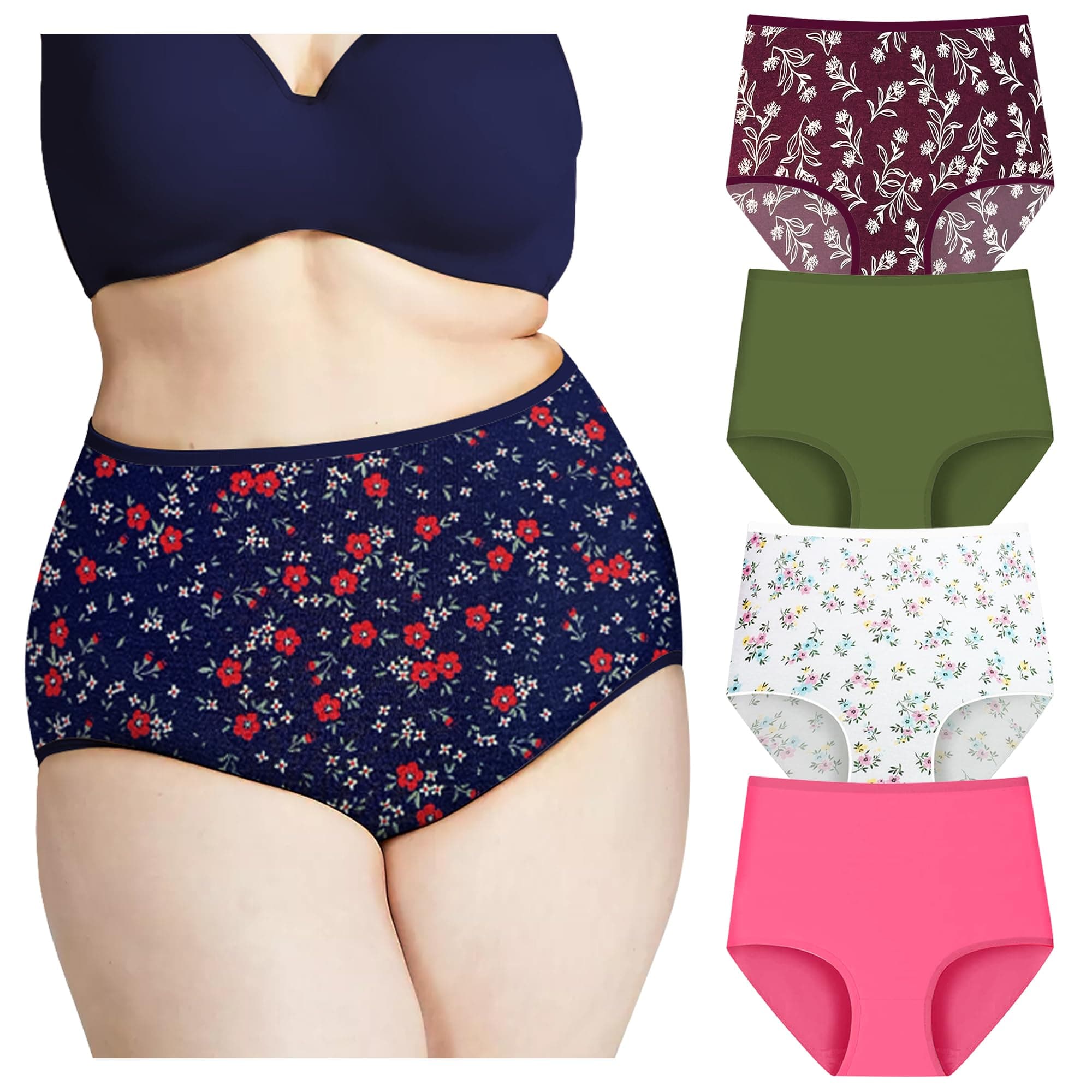 Pepperika Women's Plus Size Panties High Waist Cotton Briefs Ladies Underwear Big Size Panties Combo (Pack of Any Random Colours and Prints) Multicolour