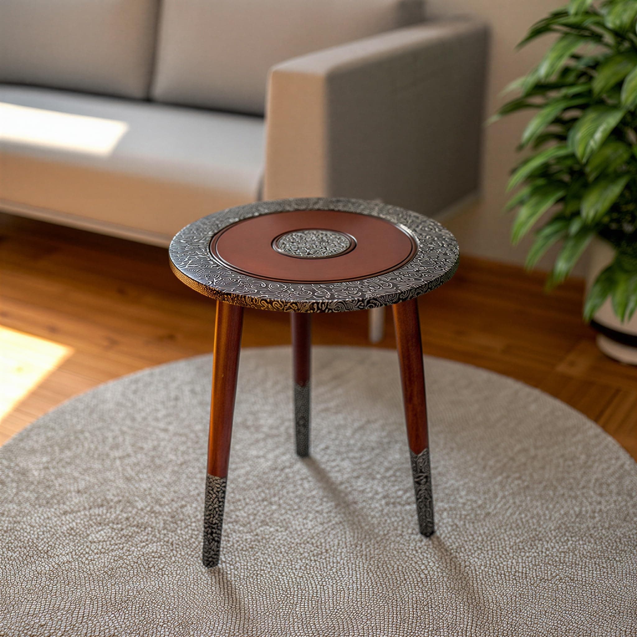 Arvix Store Wooden Coffee Table with Engineered Wood Top- Solid Mango Wood Legs & Antique Aluminium Design- Perfect for Living Room & Home and Office Decor (Round)