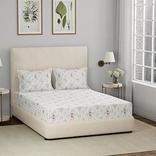 maspar Hermosa Eclectic Garden Stefani Printed Red King Bed Sheet with Pillow Case