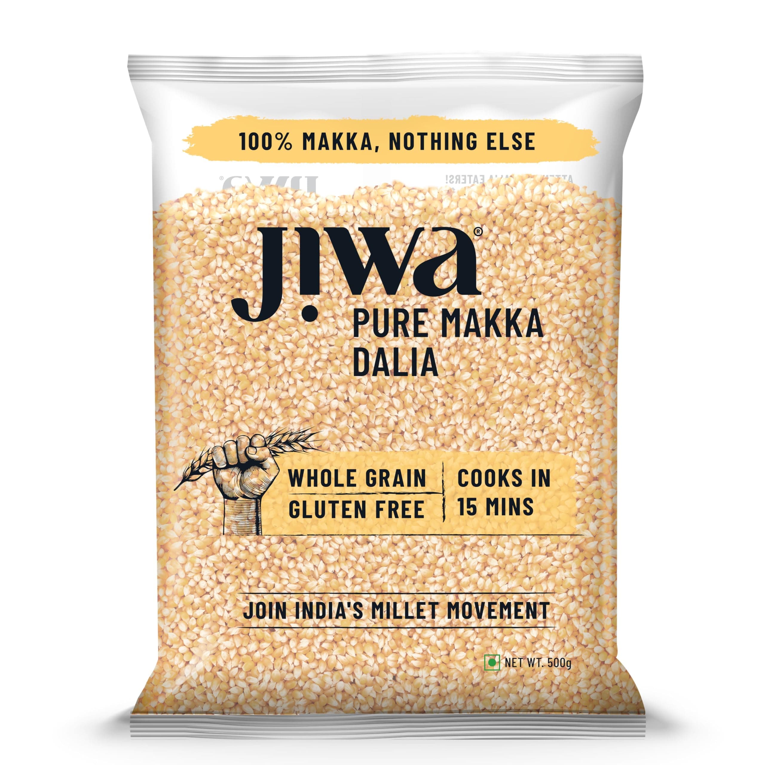 Jiwa Pure Makka Dalia | 500 G | Cooks In 15 Minutes | Wholegrain | Broken Corn/Makki Daliya | Gluten Free
