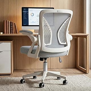 DROGO Premium Ergonomic Office Chair for Work from Home, High Back Computer Chair with Breathable Mesh, Flip Up Armrest,Adjustable Seat, Rocking & Winged Back | Mesh Chair for Office (White/Grey)