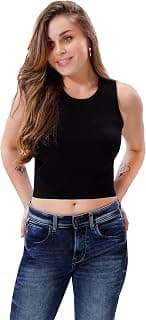 TRASA Women’s Sleeveless Rib Knitted Cotton Racer Back Tank Tops Crew Neck Crop Tops - Available Sizes - XS, S, M, L, XL,2XL