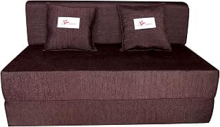 2 Seater Sofa Cum Bed Jute Fabric Washable Cover with 2 Cushions(Solid Pattern) - Dark Brown| 4' X 6' Feet