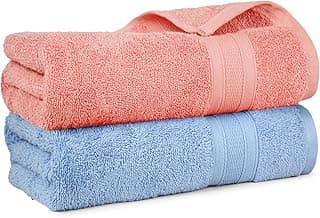 MYTRIDENT Soft Comfort Air Rich 100% Cotton Towels for Bath, 500 GSM Large Size Bathroom Towels for Men/Women, 2PC Bath (69 cm x 137 cm), Allure and Coral Haze