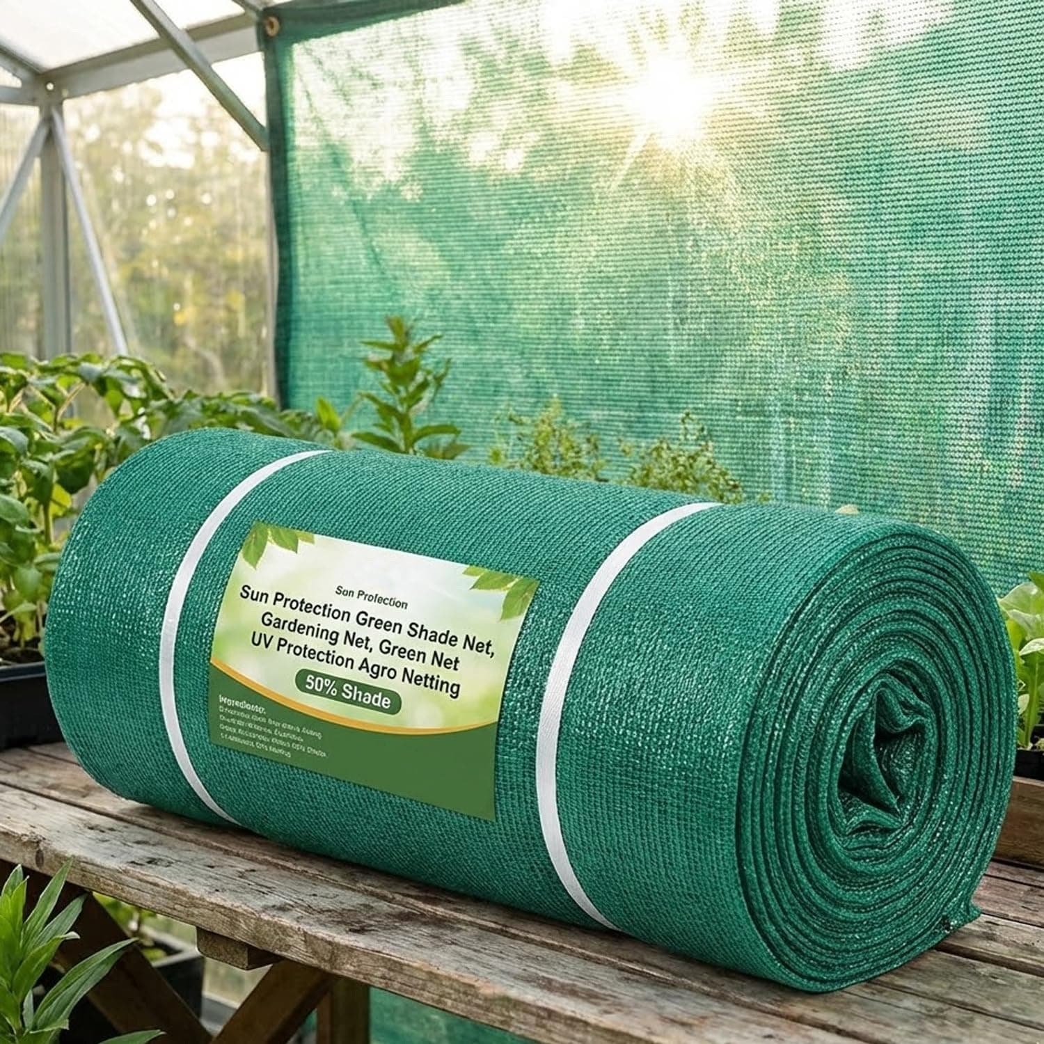 Sun Protection Green Shade Net, Gardening Net, Green Net UV Protection Agro Netting 50% Shade (5x16Ft)