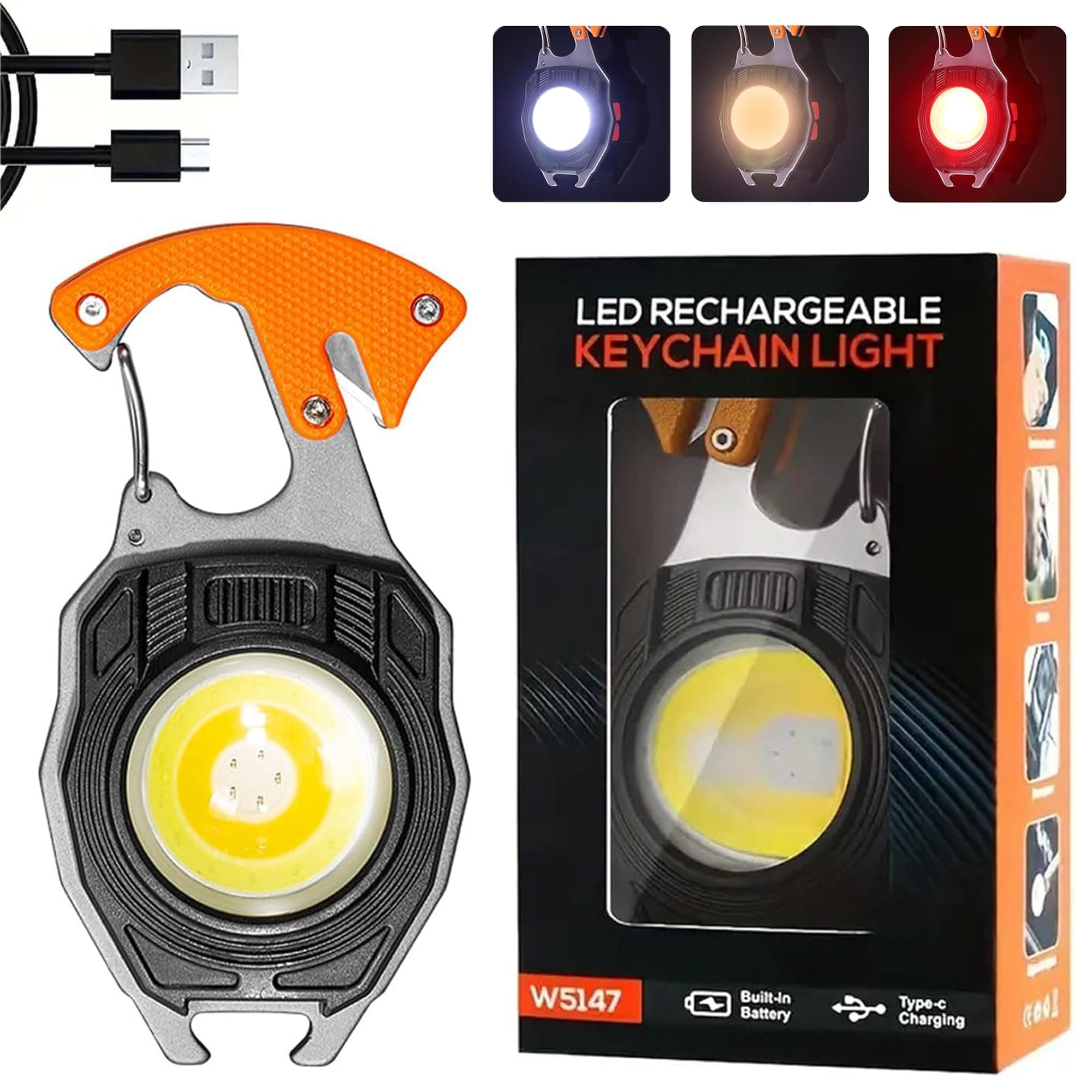KLIFFOO Keychain LED Flashlights, Rechargeable Flashlight Torch 7 Light Modes with Lighter,Whistles,Screwdriver,Bottle Opener,Magnet Base Multifunction Emergency Use COB Light for Camping Outoor