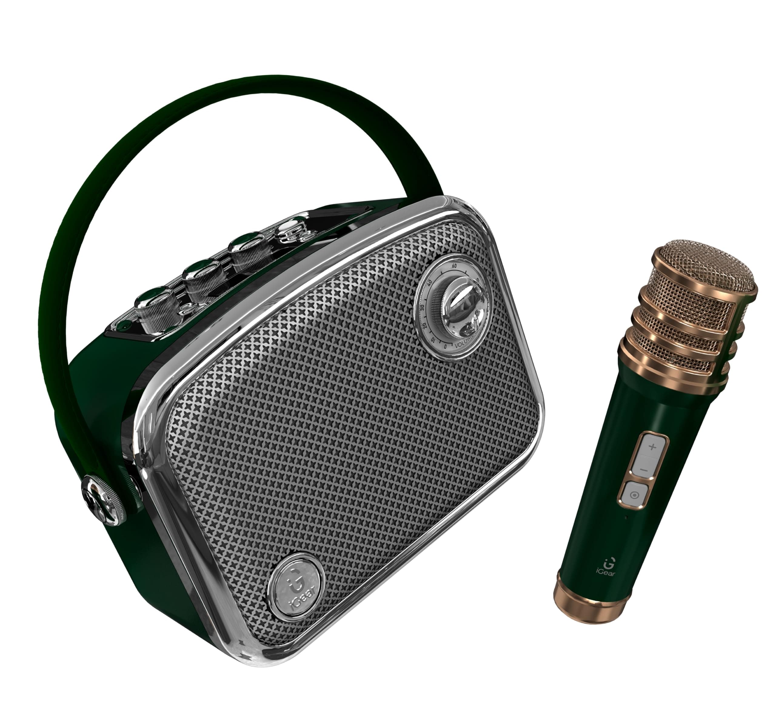 iGear Classic Retro Bluetooth Speaker with Wireless Mic | 50W Powerful Sound, 2500mAh Battery, Bluetooth 5.3, MP3 Player, AUX | Portable Karaoke Speaker for Home, Parties (Green)