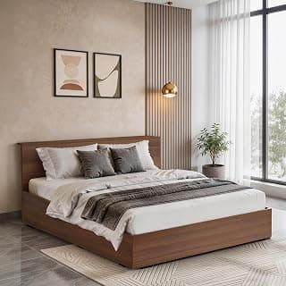 ABOUT SPACE Bed - (84 x 62 inches) Queen Size Bed Without Storage | Engineered Wooden Bed Frame with Headboard & MDF Board for Mattress | 1-Year Warranty Cot for Bedroom - Maldau Acacia (Rustic Brown)