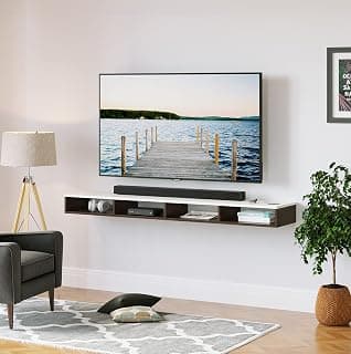 BLUEWUD Primax Solo Large Engineering Wood Wall Mount TV Entertainment Unit Set Top Box Stand/TV Cabinet Panel with Shelves for Books & Décor Display Unit, Ideal for 55” (Wenge & White)