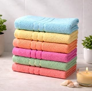 Hand Towel Set of 6 (35x50 cm, 450 GSM) - Soft Cotton, Absorbent, Quick Dry - Bathroom, Wash Basin, Kitchen, Travel & Gym Face & Hand Towel for Men & Women-Multicolor