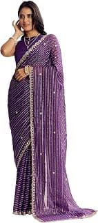 KALKI Fashion Violet Georgette Saree With Foil Stripes And Gota Patti Mirror Work Georgette sarees for women | Traditional Ethnic Wear |Fashion Wear| Wedding Collection | Festive Saree