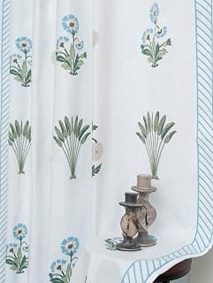 Tranquebar Curtain Co. Window Curtains 5 Feet, 60-65% Room Darkening, Blue Ethnic Curtains Palms Print, Cotton Curtains for Window, Cotton Curtains 5 Feet Long Set of 2, BackTabs, Bagh (152 cm)