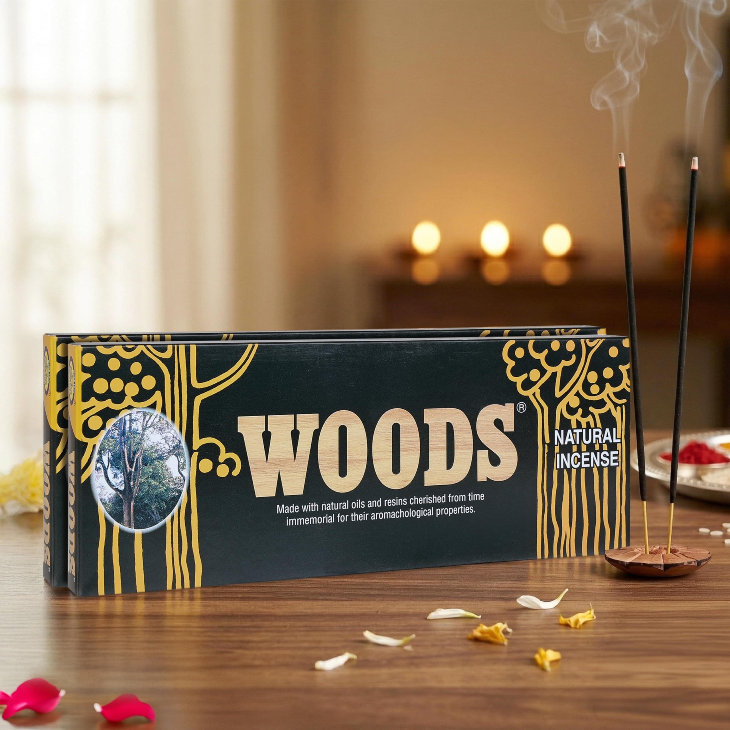 Cycle Pure Woods Natural Incense Sticks, 9 Inch, Pack of 2 (308 Agarbatti Sticks Approx.) | Lasts Upto 60 Mins per Stick | Woody, Sandal, Resin, Cedar, Masala, Amber, Natural Fragrance for Pooja