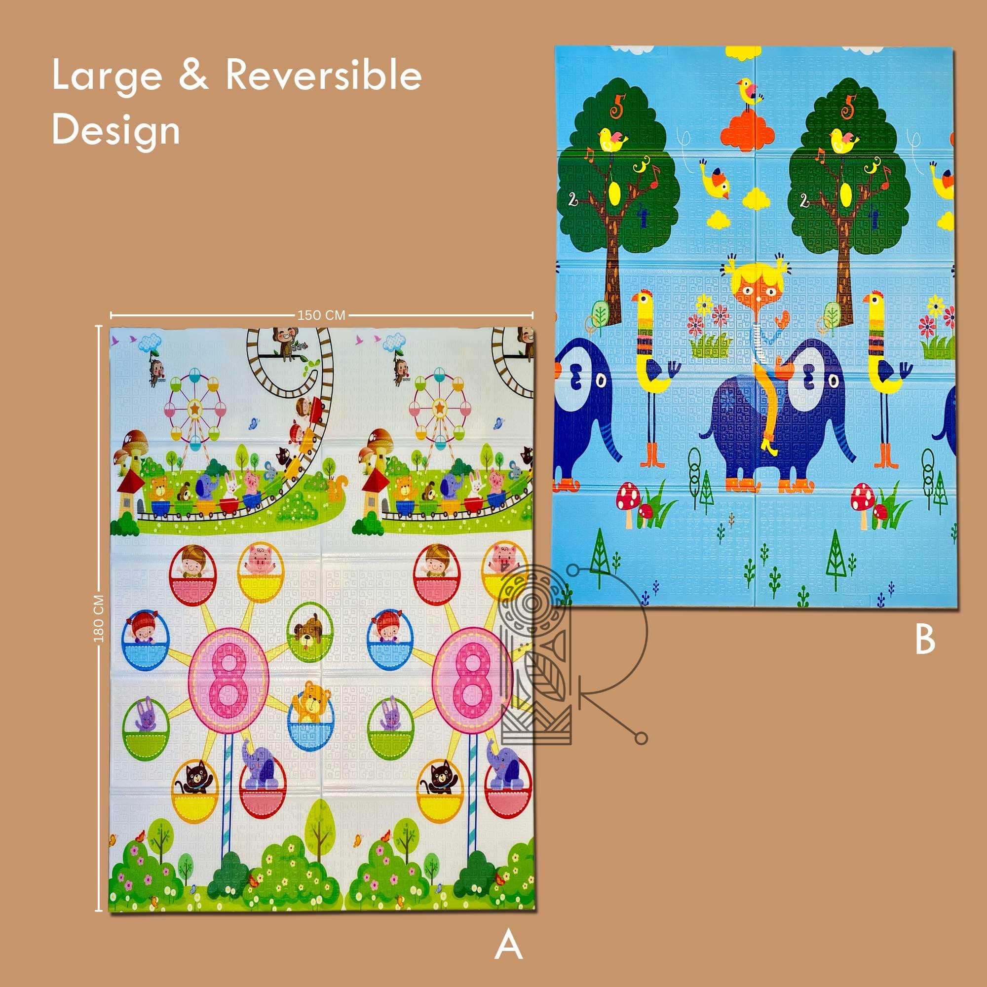 ROARIFY Premium Baby Play Mat, Reversible, Soft, Easy to Clean, Learning & Playing Carpet, Crawling Play Mat, Non-Slip, Waterproof-Portable-Outdoor/Indoor Use | Foam Play Mat for Babies, Toddlers (Animal-Roadmap) Multicolor (Elephant-Circus)