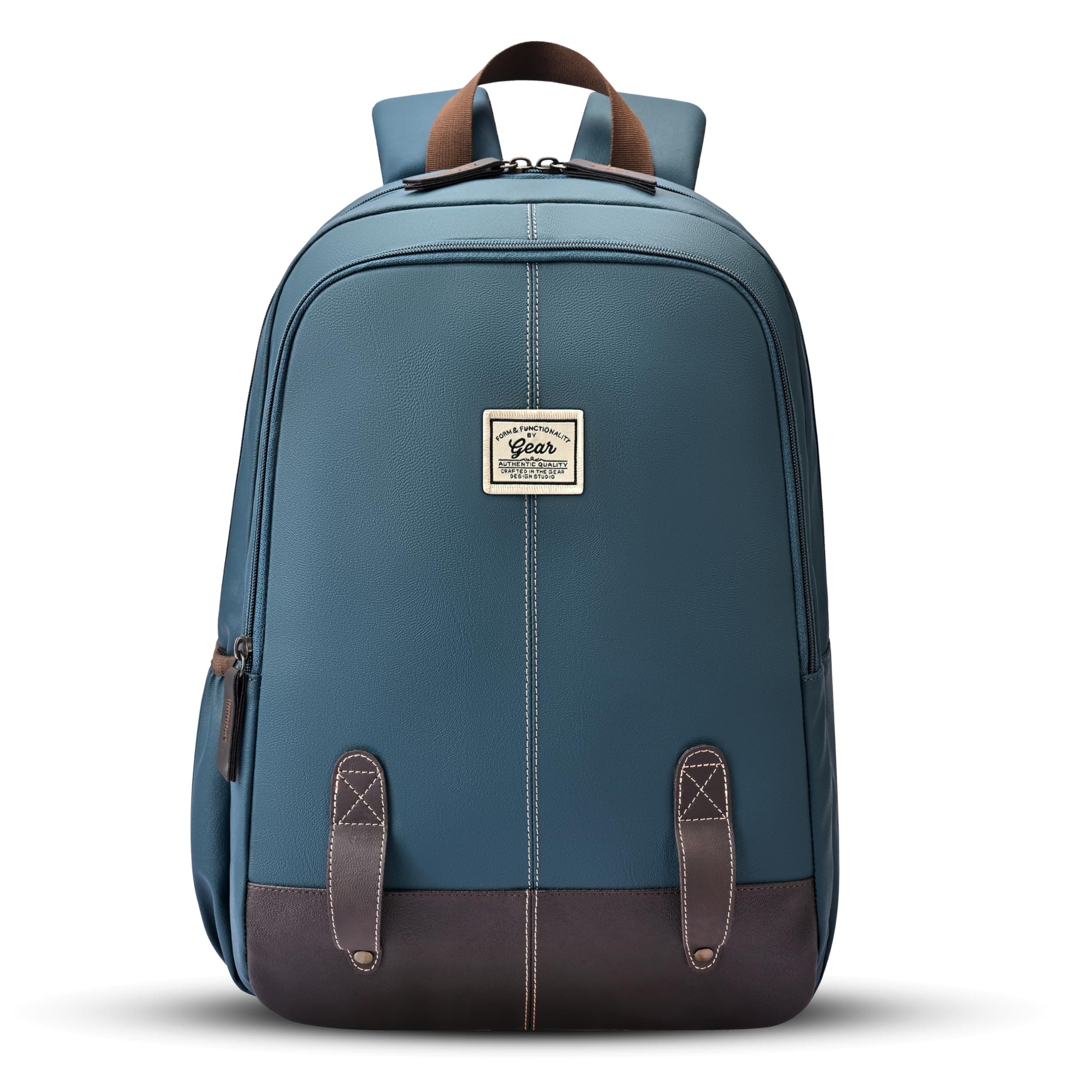 Gear Eco Classic 16"/20L Medium Water Resistant Faux Leather Daypack | Casual Backpack | Travel Bag for Men/Women (Teal - Brown)