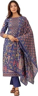 Libas Blue Floral Cotton Straight Kurta set for Women | daily wear suit