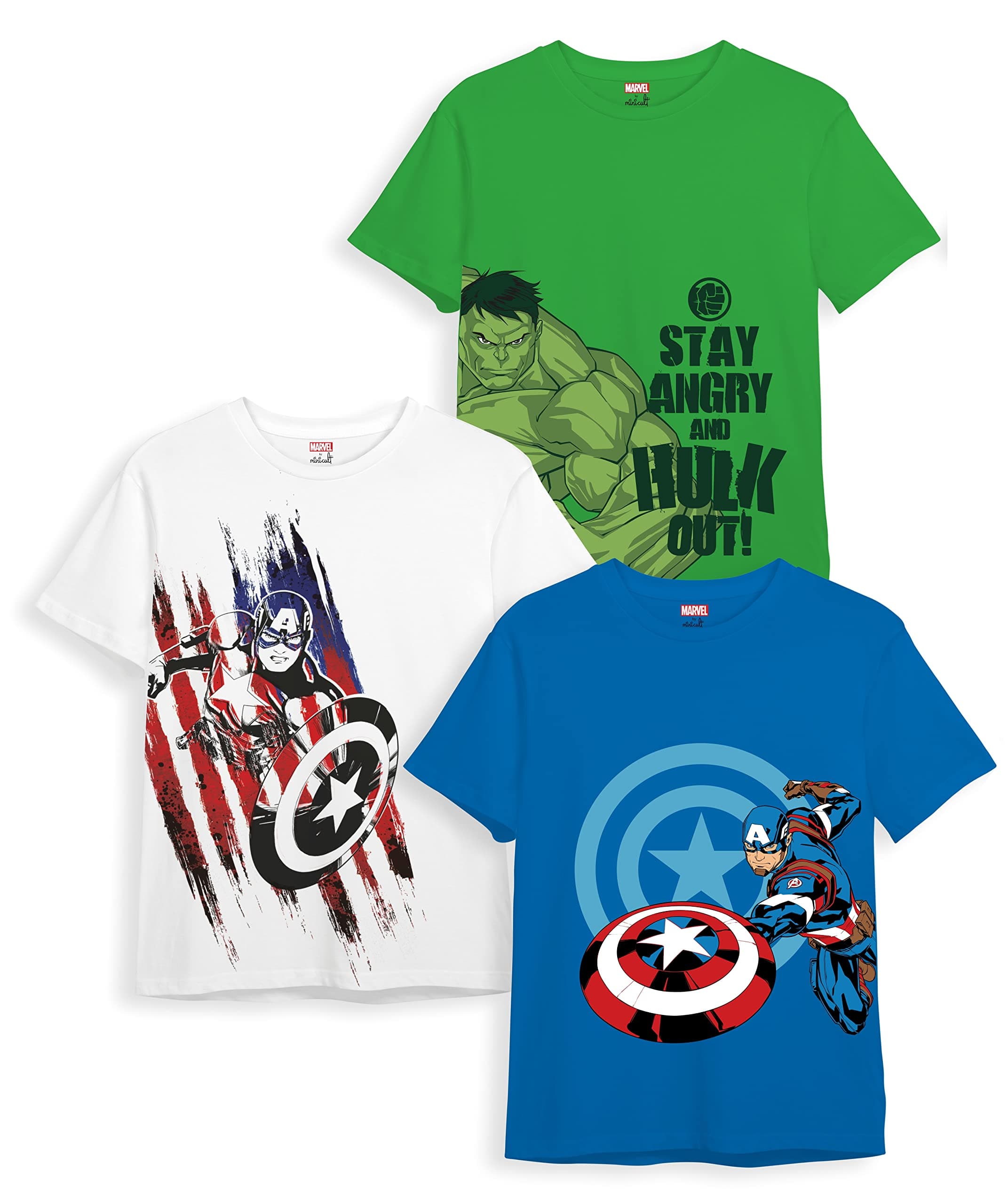 minicult Marvel Cotton T-Shirts Pack of 3 | 13–14Y | Official licensed Marvel pack of 3 cotton T-shirts with iconic superhero prints, soft comfort and vibrant everyday style.